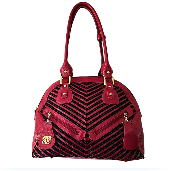 Sharif Handbags - Sharif Original 1827 Designer Purse Red/Black Leather Shoulder Bag *Bonus Tote